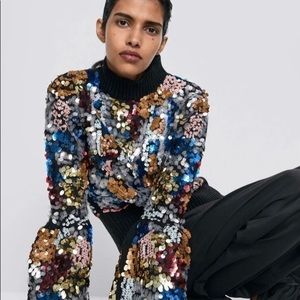 ZARA NEW WOMAN KNIT SEQUINNED SWEATER TOP